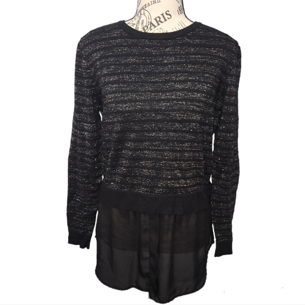 APT.9 EUC Black Gold Shimmer Layered Sweater Size Medium - Picture 2 of 9